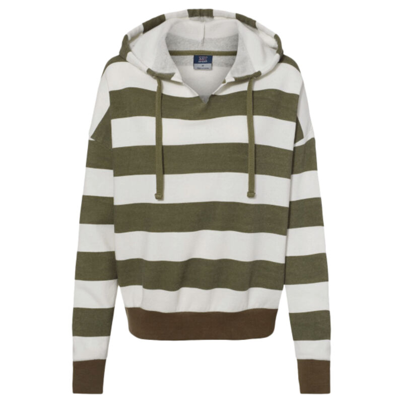Women's Striped Fleece Boxy Hooded Sweatshirt Thumbnail