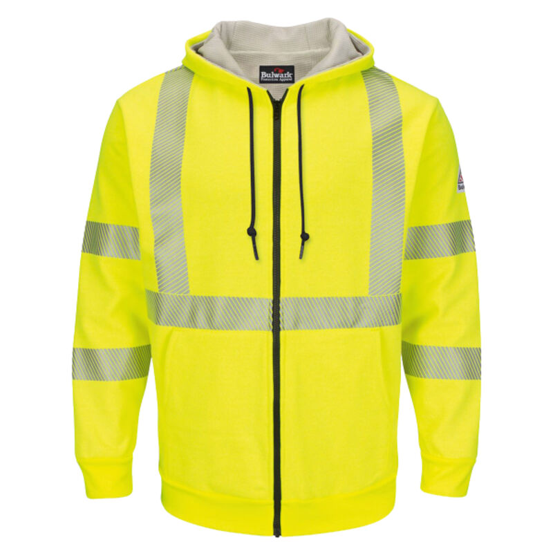 Men's Hi-Visibility Zip-Front Hooded Fleece Sweatshirt with Waffle Lining Thumbnail